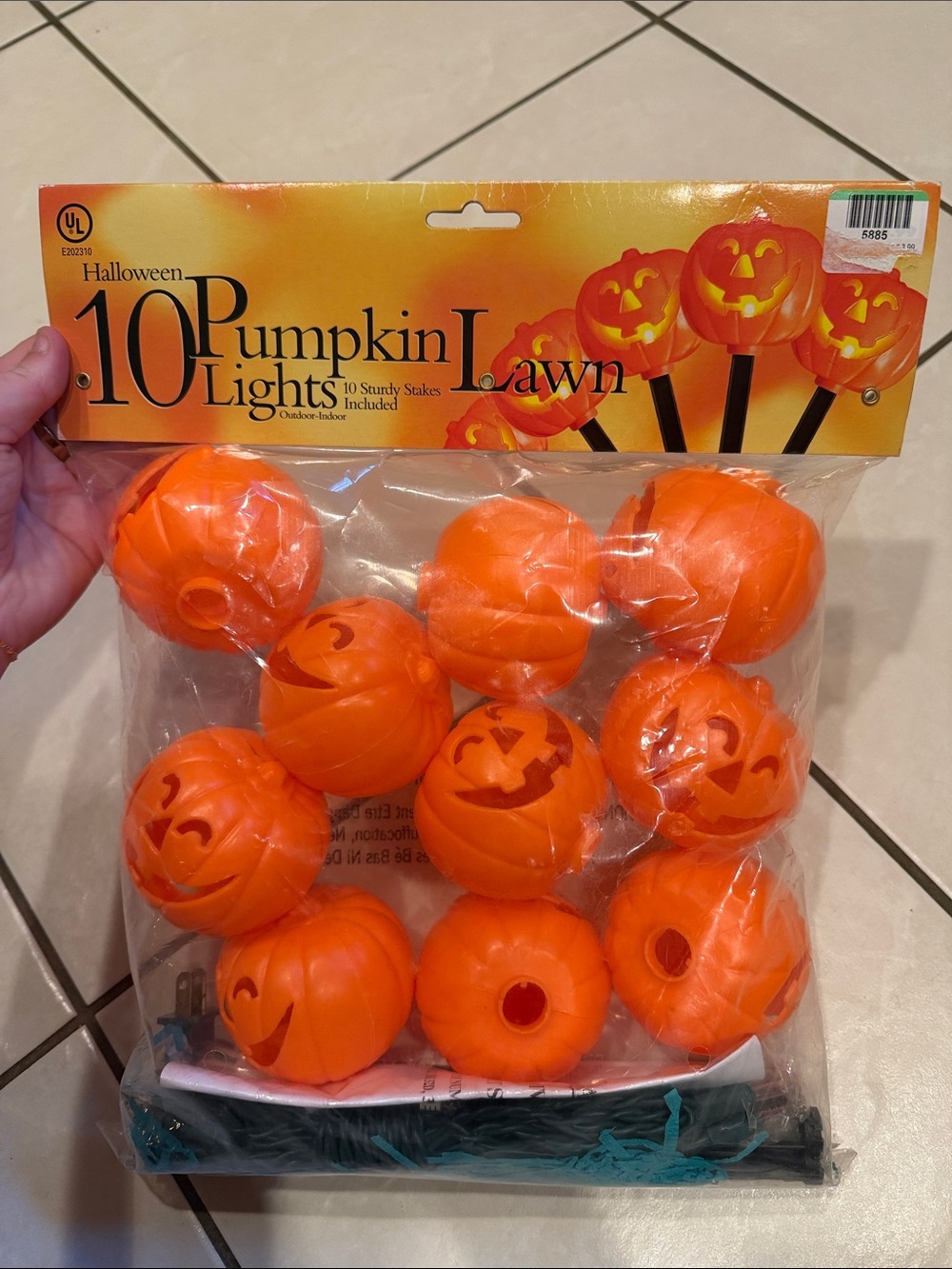 Vtg Halloween Pumpkin Lawn Lights - Orange Jack-O'-Lantern Stakes Outdoor/Indoor
